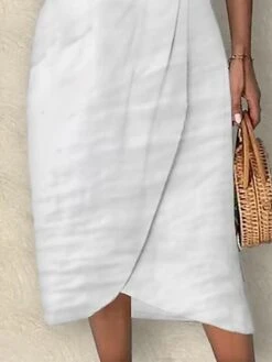 Women's Casual Dress Cotton Linen Dress Shift Dress Midi Dress Cotton Blend Fashion Modern Outdoor Office Daily V Neck Lace Patchwork Short Sleeve Summer Spring 2023 Regular Fit White Plain S M L XL -Cheap Plus Fit Dress Store myjvtp1682404310502