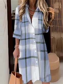 Women's Shirt Dress Casual Dress Midi Dress Outdoor Office Daily Polyester Fashion Modern Shirt Collar Button Pocket Long Sleeve Fall Winter 2023 Loose Fit Yellow Pink Blue Plaid S M L XL 2XL 6 Women's Shirt Dress Casual Dress Midi Dress Outdoor Office Daily Polyester Fashion Modern Shirt Collar Button Pocket Long Sleeve Fall Winter 2023 Loose Fit Yellow Pink Blue Plaid S M L XL 2XL -Cheap Plus Fit Dress Store mykldp1694505720835