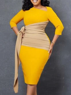 Women‘s Plus Size Curve Work Dress Color Block V Neck 3/4 Length Sleeve Spring Fall Work Elegant Knee Length Dress Work Work Dress Dress 14 Women‘s Plus Size Curve Work Dress Color Block V Neck 3/4 Length Sleeve Spring Fall Work Elegant Knee Length Dress Work Work Dress Dress -Cheap Plus Fit Dress Store mylleo1665655672110