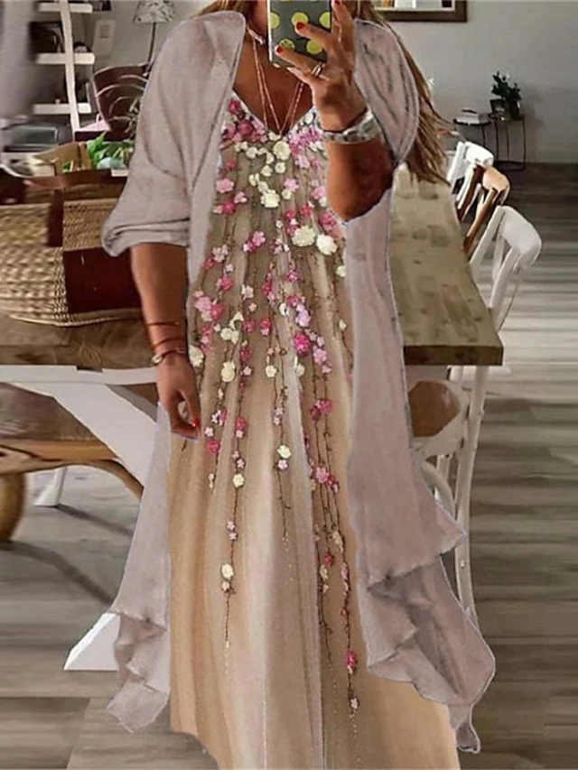 Women‘s Plus Size Curve Two Piece Dress Casual Dress Floral V Neck Maxi Dress Print Half Sleeve Fall Spring Dress Casual Daily Vacation Dress 1 Women‘s Plus Size Curve Two Piece Dress Casual Dress Floral V Neck Maxi Dress Print Half Sleeve Fall Spring Dress Casual Daily Vacation Dress