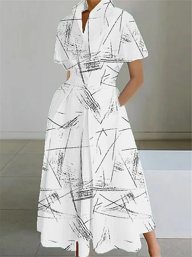 Women's Shirt Dress Casual Dress Swing Dress Maxi Long Dress Outdoor Office Daily Polyester Fashion Modern Shirt Collar Button Pocket Short Sleeve Summer Spring 2023 Loose Fit Black White Red Floral 3 Women's Shirt Dress Casual Dress Swing Dress Maxi Long Dress Outdoor Office Daily Polyester Fashion Modern Shirt Collar Button Pocket Short Sleeve Summer Spring 2023 Loose Fit Black White Red Floral - Image 3