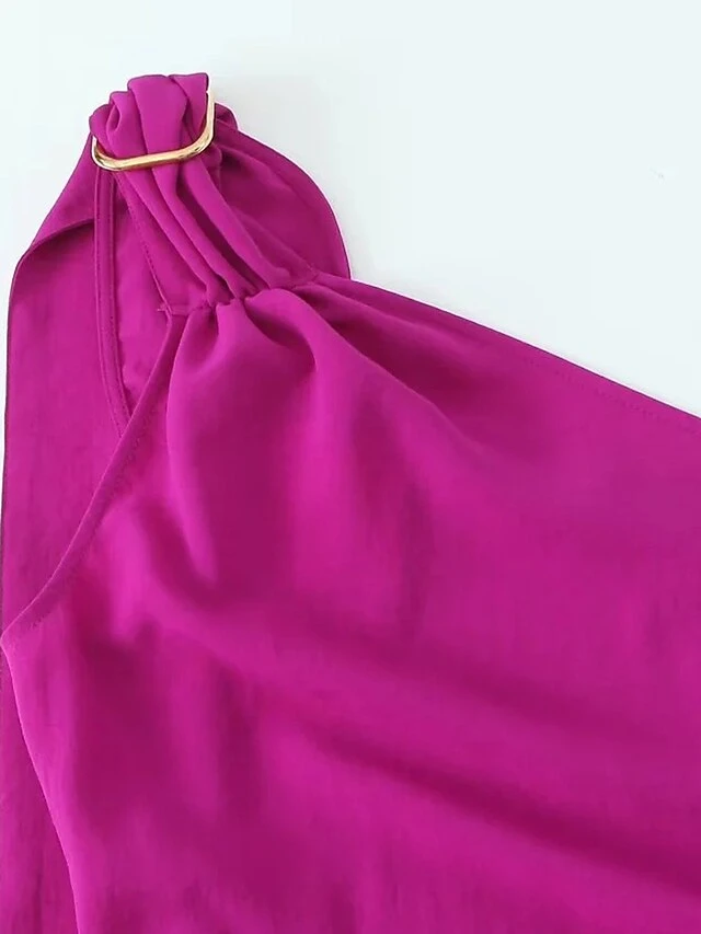 Women's Jumpsuit Pocket Solid Color One Shoulder Active Daily Vacation Wide Leg Slim Long Sleeve Fuchsia XS S M Fall 3 Women's Jumpsuit Pocket Solid Color One Shoulder Active Daily Vacation Wide Leg Slim Long Sleeve Fuchsia XS S M Fall - Image 3