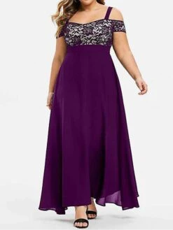Women‘s Plus Size Curve Party Dress Homecoming Dress Formal Dress Solid Color Long Dress Maxi Dress Short Sleeve Lace Strap Modern Party Black Wine Summer Spring L XL XXL 3XL 4XL -Cheap Plus Fit Dress Store mzwino1672986716203