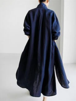 Women's Cotton Linen Dress Casual Dress Swing Dress Maxi Long Dress Cotton Blend Stylish Casual Winter Dress Daily Holiday Shirt Collar Button Pocket Long Sleeve Summer Spring Fall 2022 Loose Fit -Cheap Plus Fit Dress Store nakpma1658457828641