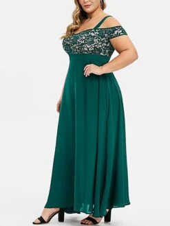 Women‘s Plus Size Curve Party Dress Homecoming Dress Formal Dress Solid Color Long Dress Maxi Dress Short Sleeve Lace Strap Modern Party Black Wine Summer Spring L XL XXL 3XL 4XL -Cheap Plus Fit Dress Store nawowz1673244327613