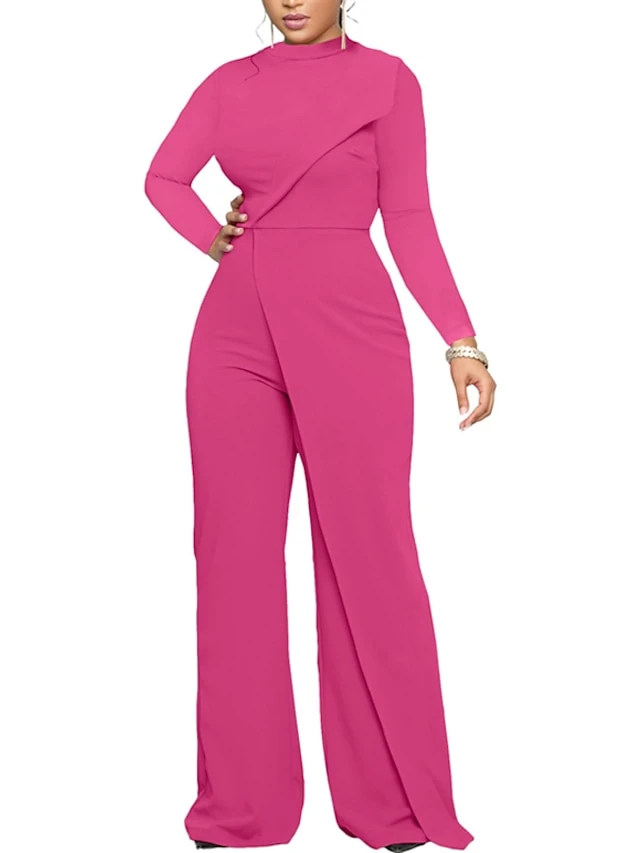 Women‘s Jumpsuit High Waist Solid Color Round Neck Pink Fall Winter Streetwear Wedding Street Regular Fit Long Sleeve Black Fuchsia S M L 6 Women‘s Jumpsuit High Waist Solid Color Round Neck Pink Fall Winter Streetwear Wedding Street Regular Fit Long Sleeve Black Fuchsia S M L - Image 6