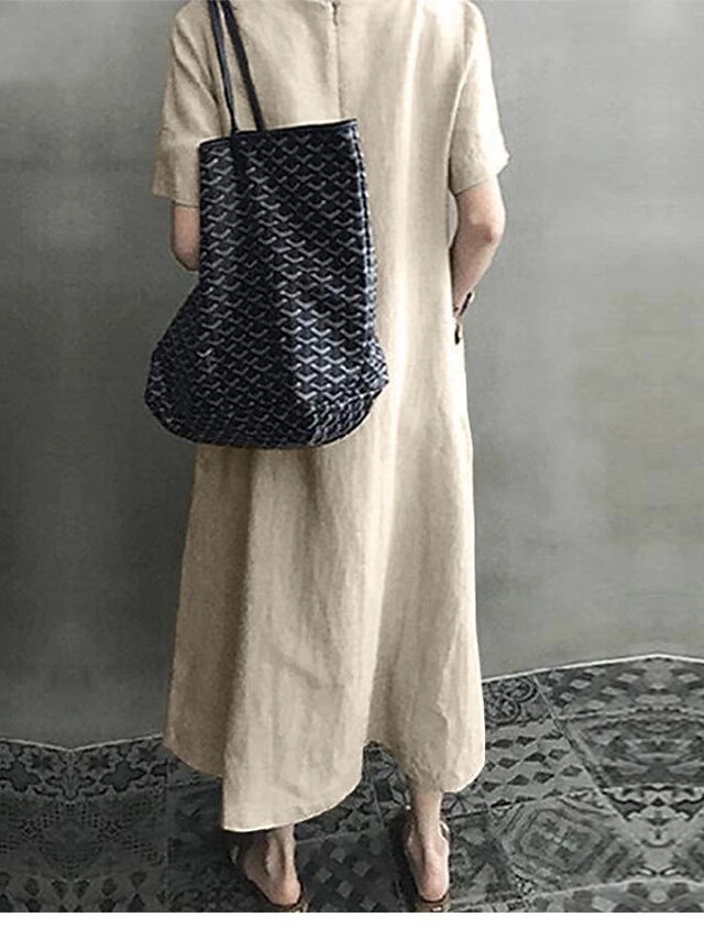 Women's Linen Dress Shift Dress Midi Dress Black Pink Apricot Short Sleeve Pure Color Pocket Summer Spring Fall Crew Neck Basic Loose Fit 2023 M L XL 2XL 3XL 4XL 5XL 7 Women's Linen Dress Shift Dress Midi Dress Black Pink Apricot Short Sleeve Pure Color Pocket Summer Spring Fall Crew Neck Basic Loose Fit 2023 M L XL 2XL 3XL 4XL 5XL - Image 7