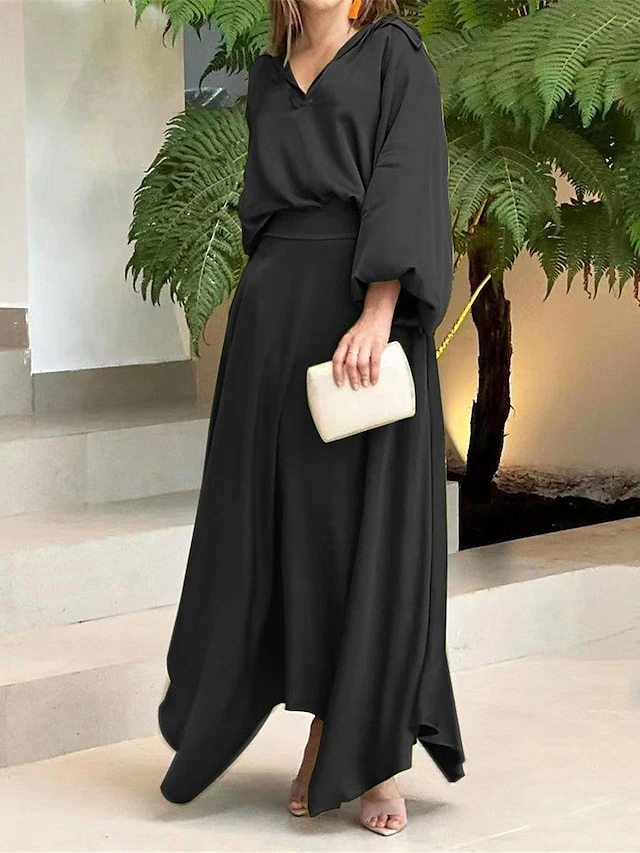Women's Two Piece Dress Set Casual Dress Skirt Set Daily Date Streetwear Elegant Pocket Long Dress Maxi Dress Shirt Collar Long Sleeve Plain Loose Fit Black Wine Blue Fall Winter S M L XL XXL 2 Women's Two Piece Dress Set Casual Dress Skirt Set Daily Date Streetwear Elegant Pocket Long Dress Maxi Dress Shirt Collar Long Sleeve Plain Loose Fit Black Wine Blue Fall Winter S M L XL XXL - Image 2