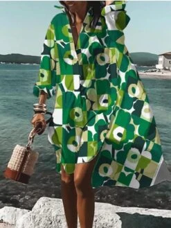 Women's Shirt Dress Shift Dress Swing Dress Midi Dress Outdoor Winter Dress Holiday Polyester Vacation Stylish Shirt Collar Button High Low Dress Long Sleeve Summer Spring Fall 2023 Loose Fit Black