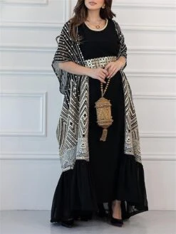 Women's Two Piece Dress Set Party Dress Sheath Dress Party Cocktail Party Fashion Party Lace Up Ruched Long Dress Maxi Dress Crew Neck Short Sleeve Print Loose Fit Black White Green Fall Winter S M L -Cheap Plus Fit Dress Store ncdtqa1696691501529