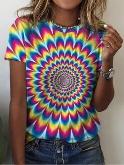 Women's T Shirt Tee Yellow Pink Green Graphic 3D Print Short Sleeve Casual Weekend Basic Round Neck Regular Fit Abstract Painting