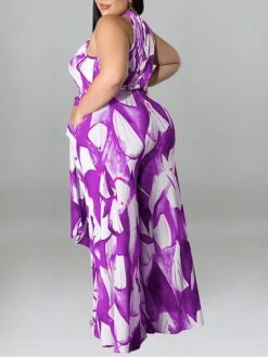 Women's Jumpsuit High Waist Print Floral Crew Neck Casual Daily Holiday Regular Fit Sleeveless Red Blue Purple XL XXL 3XL Spring -Cheap Plus Fit Dress Store nddqjj1675747214116