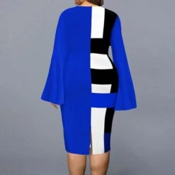 Women‘s Plus Size Curve Party Dress Geometry V Neck Split Long Sleeve Fall Winter Casual Prom Dress Knee Length Dress Casual Daily DressPrint -Cheap Plus Fit Dress Store ndicrz1642500143581