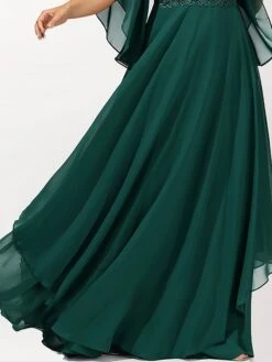 Women‘s Plus Size Curve Casual Dress Swing Dress Plain Long Dress Maxi Dress 3/4 Length Sleeve Layered V Neck Basic Outdoor Dark Green Summer Spring L XL XXL 3XL 4XL -Cheap Plus Fit Dress Store ndjcfz1685008005679