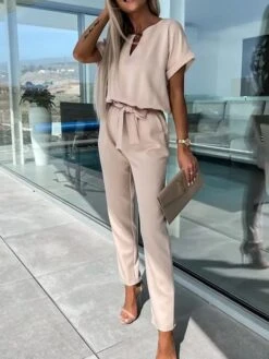 Women's Jumpsuits Casual Summer Lace Up High Waist Solid Color Crew Neck Business Office Work Loose Fit Short Sleeve Black Pink Fuchsia S M L 23 Women's Jumpsuits Casual Summer Lace Up High Waist Solid Color Crew Neck Business Office Work Loose Fit Short Sleeve Black Pink Fuchsia S M L -Cheap Plus Fit Dress Store ndkwsw1681730543280