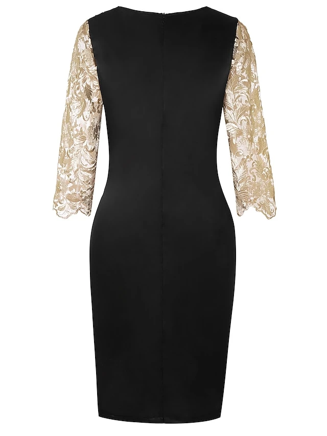 Women's Plus Size Curve Party Dress Print Crew Neck Mesh Half Sleeve Fall Spring Work Vintage Prom Dress Knee Length Dress Party Daily Dress / Lace 2 Women's Plus Size Curve Party Dress Print Crew Neck Mesh Half Sleeve Fall Spring Work Vintage Prom Dress Knee Length Dress Party Daily Dress / Lace - Image 2