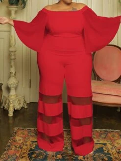 Women's Jumpsuit Mesh Patchwork Solid Color Off Shoulder Elegant Party Office Regular Fit 3/4 Length Sleeve Black Red Blue XL XXL 3XL Summer 19 Women's Jumpsuit Mesh Patchwork Solid Color Off Shoulder Elegant Party Office Regular Fit 3/4 Length Sleeve Black Red Blue XL XXL 3XL Summer -Cheap Plus Fit Dress Store nehwbj1677496093641