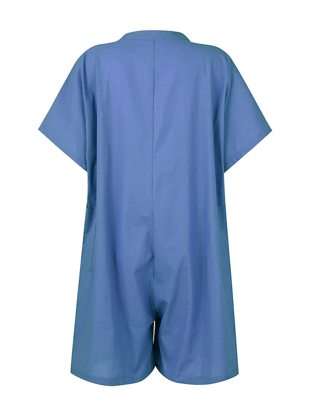 Women's Romper Button Solid Color Crew Neck Basic Street Daily Regular Fit Short Sleeve Black White Yellow S M L Summer 11 Women's Romper Button Solid Color Crew Neck Basic Street Daily Regular Fit Short Sleeve Black White Yellow S M L Summer - Image 11