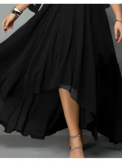 Women‘s Plus Size Curve Party Dress Pure Color Crew Neck Mesh 3/4 Length Sleeve Spring Fall Elegant Maxi Long Dress Formal Party Dress -Cheap Plus Fit Dress Store nfmqbv1663141553155