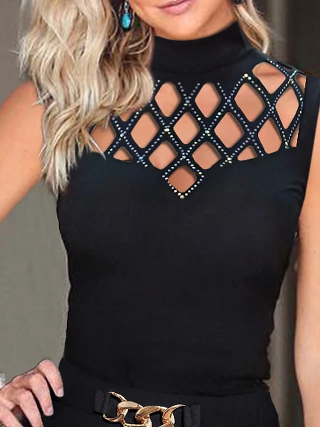 Black Jumpsuit For Women Sexy Romper Cut Out Solid Color Stand Collar Streetwear Party Cocktail Party Regular Fit Sleeveless S M L Summer 2 Black Jumpsuit For Women Sexy Romper Cut Out Solid Color Stand Collar Streetwear Party Cocktail Party Regular Fit Sleeveless S M L Summer - Image 2