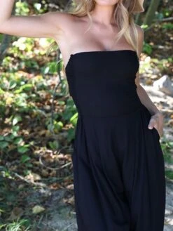 Women's Jumpsuit Pocket Solid Color Strapless Streetwear Daily Vacation Regular Fit Sleeveless Black S M L Summer -Cheap Plus Fit Dress Store ngiwor1678258871662