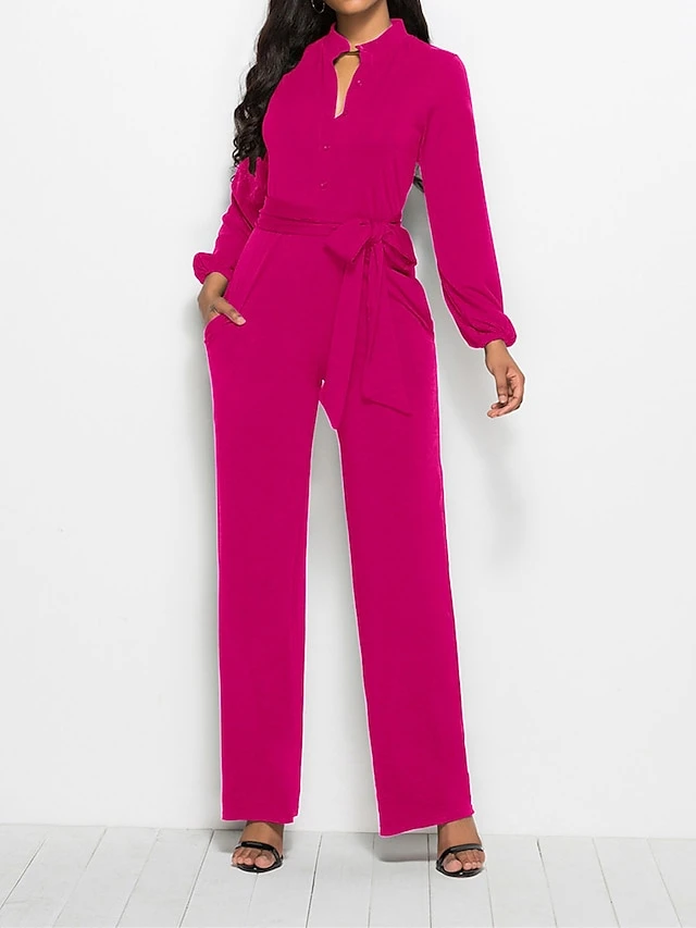 Women's Jumpsuit Lace Up Pocket Solid Color Stand Collar Streetwear Xmas Street Christmas Daily Regular Fit Long Sleeve Black Wine Red S M L Fall 15 Women's Jumpsuit Lace Up Pocket Solid Color Stand Collar Streetwear Xmas Street Christmas Daily Regular Fit Long Sleeve Black Wine Red S M L Fall - Image 15