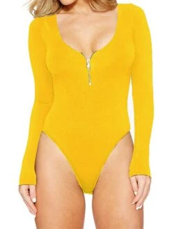 Women's Bodysuit Zipper High Waist Solid Color Round Neck Streetwear Street Daily Regular Fit Long Sleeve Light Apricot Black White S M L Fall -Cheap Plus Fit Dress Store nhbuev1693906386276