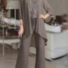 Women's Jumpsuit Lace Solid Color Round Neck Elegant Wedding Party Straight Regular Fit 3/4 Length Sleeve Brown S M L Spring Cold Weather