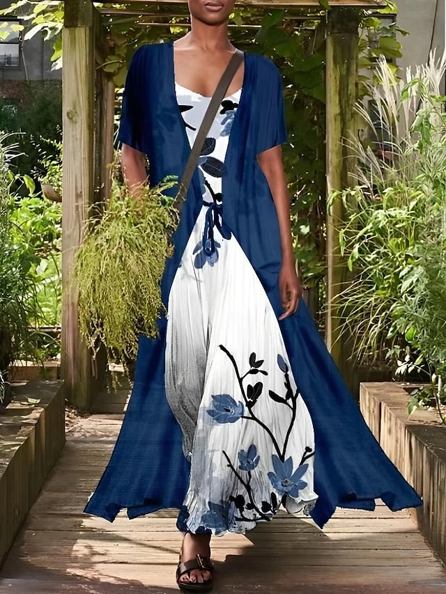 Women's Dress Set Two Piece Dress A Line Dress Long Dress Maxi Dress Blue Purple Short Sleeve Floral Ruched Summer Spring Crew Neck Elegant 2023 S M L XL XXL 3XL 4XL 5XL 1 Women's Dress Set Two Piece Dress A Line Dress Long Dress Maxi Dress Blue Purple Short Sleeve Floral Ruched Summer Spring Crew Neck Elegant 2023 S M L XL XXL 3XL 4XL 5XL