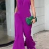 Women's Jumpsuit Pleated Solid Color Halter Elegant Business Going Out Wide Leg Loose Fit Sleeveless Sleeveless Purple S M L Summer