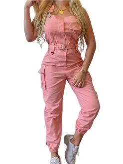 Women's Jumpsuit Pocket High Waist Solid Color V Neck Streetwear Street Daily Regular Fit Sleeveless Black Yellow Pink S M L Fall -Cheap Plus Fit Dress Store nhlcmp1692616030226