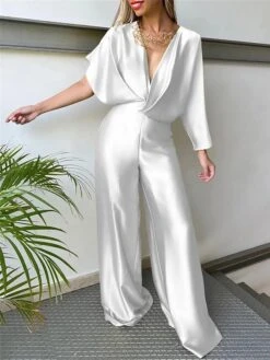Women‘s Jumpsuit High Waist Maillard Solid Color V Neck Wedding Elegant Party Cocktail Party Regular Fit Short Sleeve White Yellow Pink S M L Summer 14 Women‘s Jumpsuit High Waist Maillard Solid Color V Neck Wedding Elegant Party Cocktail Party Regular Fit Short Sleeve White Yellow Pink S M L Summer -Cheap Plus Fit Dress Store nhtkbf1676445996528