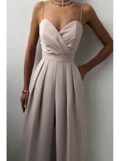 Women's Jumpsuits For Special Occasions Summer V Neck Spaghetti StrapsElegant Wedding Party High Waist Wide Leg Pleated Long Pants Casual Rompers With Pockets