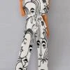Women's Jumpsuit Drawstring Print Geometric Crew Neck Ordinary Daily Vacation Straight Loose Fit Short Sleeve T-shirt Sleeve White Yellow Pink S M L All Seasons