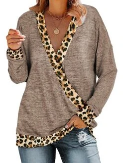 Women's T Shirt Tee Black Blue Purple Leopard Print Long Sleeve Daily Weekend Basic V Neck Regular Fit Painting Spring &Fall 22 Women's T Shirt Tee Black Blue Purple Leopard Print Long Sleeve Daily Weekend Basic V Neck Regular Fit Painting Spring &Fall -Cheap Plus Fit Dress Store nkzgtf1609321905535