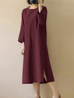 Women's Casual Dress Cotton Linen Dress Midi Dress Cotton Blend Basic Casual Outdoor Daily Vacation Crew Neck Pocket Long Sleeve Summer Spring Fall 2023 Loose Fit Black Wine Navy Blue Plain S M L XL 15 Women's Casual Dress Cotton Linen Dress Midi Dress Cotton Blend Basic Casual Outdoor Daily Vacation Crew Neck Pocket Long Sleeve Summer Spring Fall 2023 Loose Fit Black Wine Navy Blue Plain S M L XL -Cheap Plus Fit Dress Store nlqqkf1673848806575