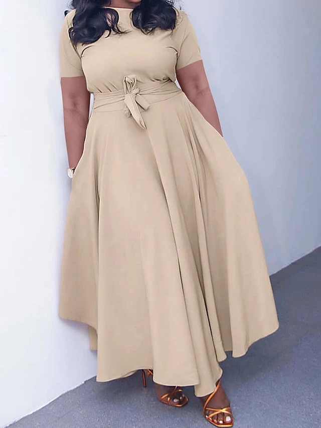 Women‘s Plus Size Curve Casual Dress A Line Dress Solid Color Long Dress Maxi Dress Short Sleeve Lace Up Pocket Crew Neck Fashion Outdoor Black Yellow Summer Spring L XL XXL 3XL 1 Women‘s Plus Size Curve Casual Dress A Line Dress Solid Color Long Dress Maxi Dress Short Sleeve Lace Up Pocket Crew Neck Fashion Outdoor Black Yellow Summer Spring L XL XXL 3XL