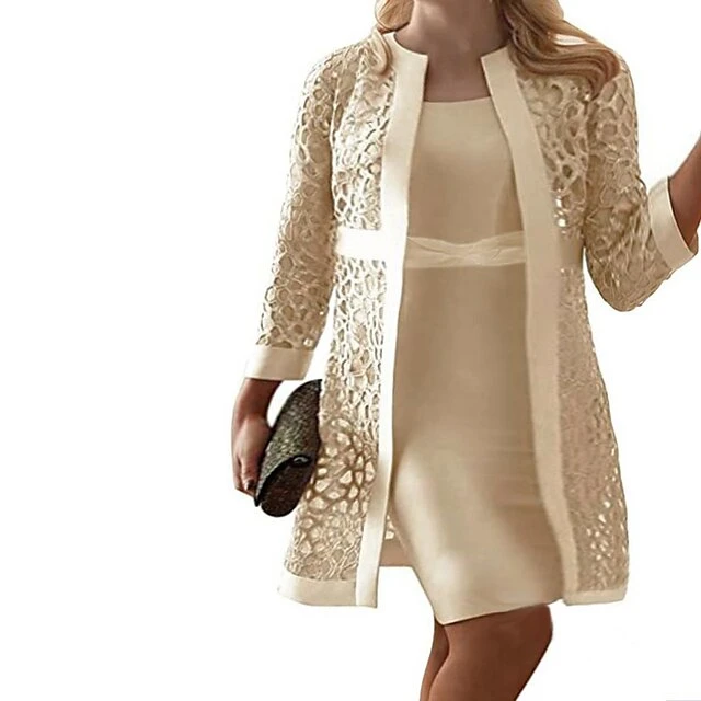 Women's Plus Size Curve Party Dress Solid Color Round Neck Lace Long Sleeve Spring Summer Casual Knee Length Dress Daily Vacation Dress 5 Women's Plus Size Curve Party Dress Solid Color Round Neck Lace Long Sleeve Spring Summer Casual Knee Length Dress Daily Vacation Dress - Image 5