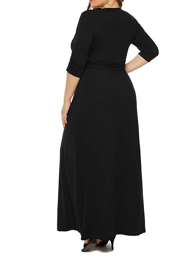 Women's Plus Size Curve Party Dress Swing Dress Formal Dress Plain Long Dress Maxi Dress 3/4 Length Sleeve Ruched Crew Neck Fashion Party Black Wine Fall Winter L XL XXL 3XL 12 Women's Plus Size Curve Party Dress Swing Dress Formal Dress Plain Long Dress Maxi Dress 3/4 Length Sleeve Ruched Crew Neck Fashion Party Black Wine Fall Winter L XL XXL 3XL - Image 12