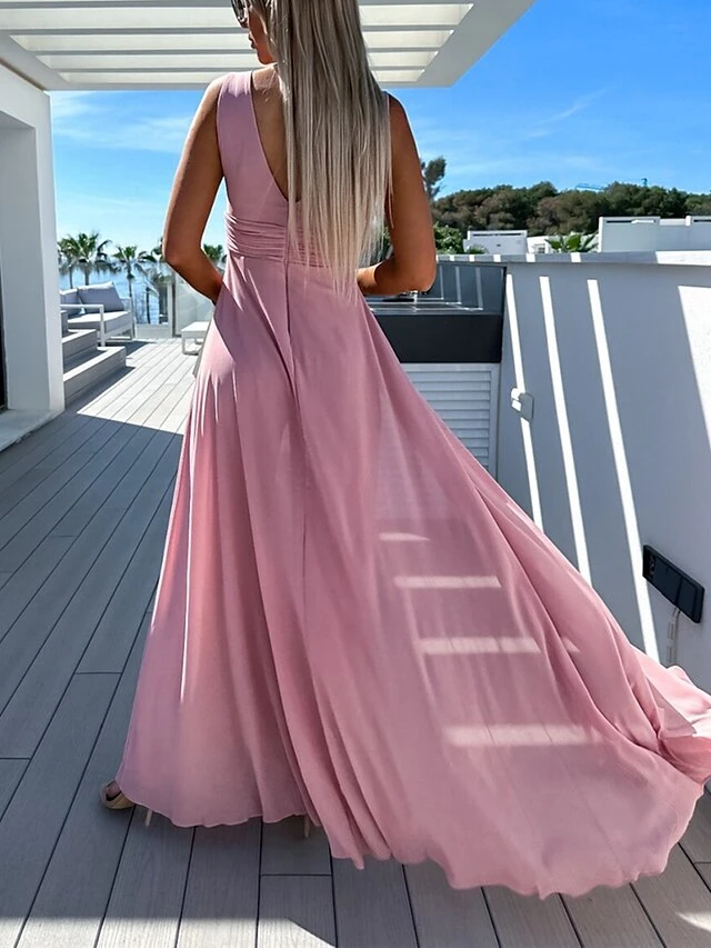 Women's Jumpsuit High Waist With Train Solid Color V Neck Streetwear Wedding Party Regular Fit Sleeveless Black Pink Blue S M L Summer 3 Women's Jumpsuit High Waist With Train Solid Color V Neck Streetwear Wedding Party Regular Fit Sleeveless Black Pink Blue S M L Summer - Image 3