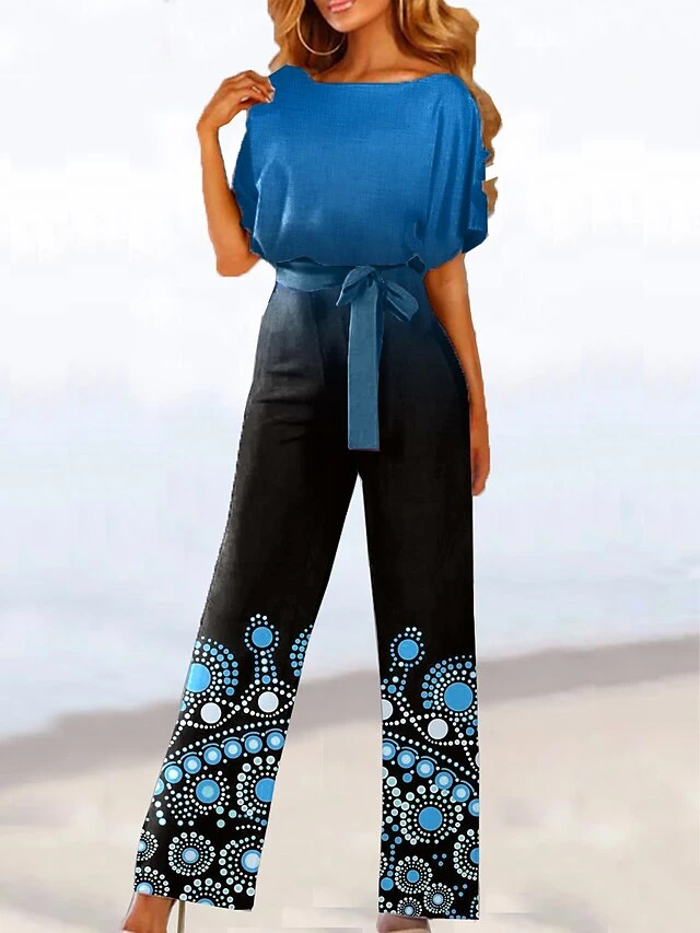 Women's Party Jumpsuit Drawstring Print Print Crew Neck Ordinary Daily Vacation Straight Loose Fit Short Sleeve T-shirt Sleeve Blue Purple Orange S M L All Seasons 3 Women's Party Jumpsuit Drawstring Print Print Crew Neck Ordinary Daily Vacation Straight Loose Fit Short Sleeve T-shirt Sleeve Blue Purple Orange S M L All Seasons - Image 3