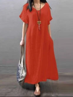 Women's Casual Dress Cotton Linen Dress A Line Dress Maxi Long Dress Cotton And Linen Basic Casual Outdoor Daily V Neck Pocket Short Sleeve Summer Spring 2023 Loose Fit ArmyGreen Navy Blue Orange 9 Women's Casual Dress Cotton Linen Dress A Line Dress Maxi Long Dress Cotton And Linen Basic Casual Outdoor Daily V Neck Pocket Short Sleeve Summer Spring 2023 Loose Fit ArmyGreen Navy Blue Orange -Cheap Plus Fit Dress Store npccce1686881892786