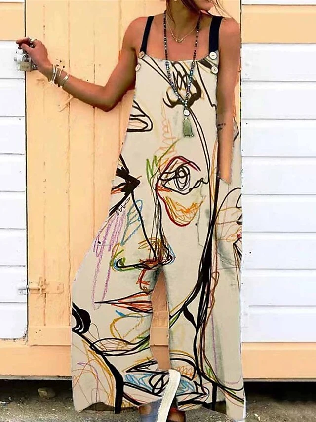 Jumpsuits For Women Summer Overall Pocket Print Floral Square Neck Streetwear Daily Vacation Regular Fit Sleeveless Black White Blue S M L 4 Jumpsuits For Women Summer Overall Pocket Print Floral Square Neck Streetwear Daily Vacation Regular Fit Sleeveless Black White Blue S M L - Image 4