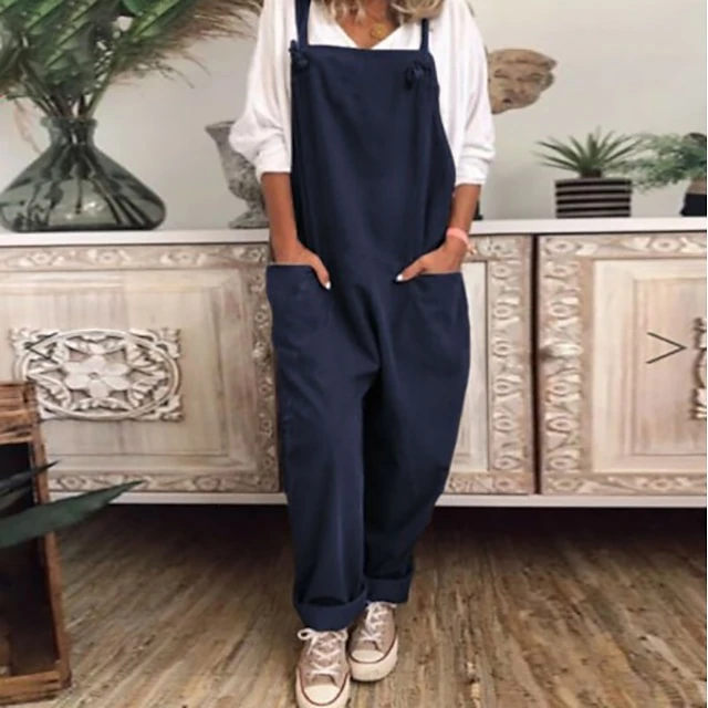 Women's Slacks Pants Trousers Maillard Overalls Dungarees Black Khaki Dark Blue Fashion Basic Slouch Daily Weekend Baggy Full Length Breathable Plain S M L XL XXL 4 Women's Slacks Pants Trousers Maillard Overalls Dungarees Black Khaki Dark Blue Fashion Basic Slouch Daily Weekend Baggy Full Length Breathable Plain S M L XL XXL - Image 4