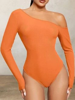 Women's Bodysuit High Waist Solid Color Off Shoulder Streetwear Street Daily Regular Fit Long Sleeve Black White Wine S M L Fall