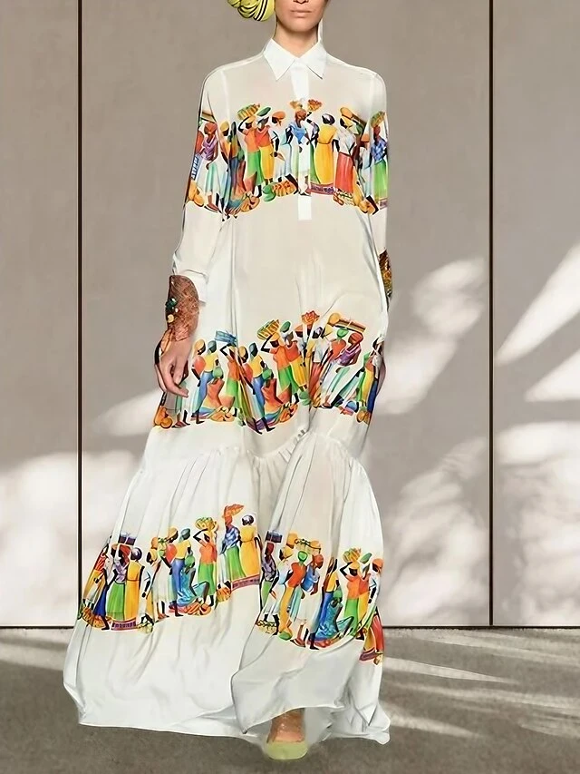 Women's Shirt Dress Casual Dress Swing Dress Maxi Long Dress Outdoor Daily Vacation Polyester Fashion Modern Shirt Collar Ruffle Button Long Sleeve Summer Spring Fall 2023 Loose Fit White Abstract 1 Women's Shirt Dress Casual Dress Swing Dress Maxi Long Dress Outdoor Daily Vacation Polyester Fashion Modern Shirt Collar Ruffle Button Long Sleeve Summer Spring Fall 2023 Loose Fit White Abstract