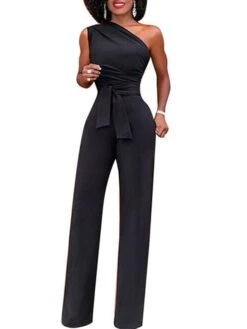 Women Party Jumpsuit Backless Lace Up Solid Color One Shoulder Elegant Party Street Regular Fit Sleeveless Green Blue White S M L Spring -Cheap Plus Fit Dress Store nqimvg1650427003678