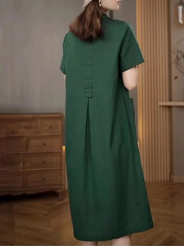 Women's Casual Dress Cotton Linen Dress Midi Dress Polyester Casual Daily Casual Outdoor Home Holiday Shirt Collar Pocket Short Sleeve Summer Spring 2023 Loose Fit Navy Blue Purple Brown Plain M L XL 14 Women's Casual Dress Cotton Linen Dress Midi Dress Polyester Casual Daily Casual Outdoor Home Holiday Shirt Collar Pocket Short Sleeve Summer Spring 2023 Loose Fit Navy Blue Purple Brown Plain M L XL - Image 14