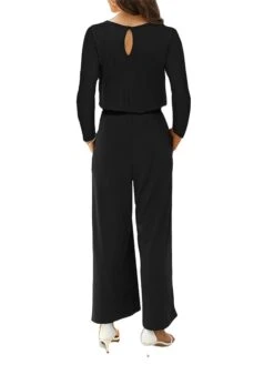 Women's Jumpsuit Pocket Solid Color Round Neck Active Daily Going Out Regular Fit Long Sleeve Black Wine Navy Blue S M L Fall -Cheap Plus Fit Dress Store nqzhur1694149795074