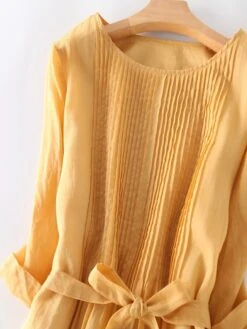 Women's Casual Dress A Line Dress Midi Dress Polyester Fashion Daily Outdoor Daily Vacation Crew Neck Ruched Tie Belt Long Sleeve Fall Winter Autumn 2023 Loose Fit Yellow Pink Purple Plain M L XL 2XL -Cheap Plus Fit Dress Store nrlnji1693904180835